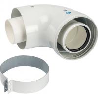 Элемент дымохода Stout конденсац. адаптер 90° DN60/100 м/п PP-FE c хомутом (совместим. с Vaillant, Ariston)