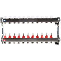 Коллектор из нержавеющей стали с расходомерами ROMMER, с клапаном вып. воздуха и сливом 11 вых.