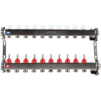 Коллектор из нержавеющей стали с расходомерами ROMMER, с клапаном вып. воздуха и сливом 10 вых.